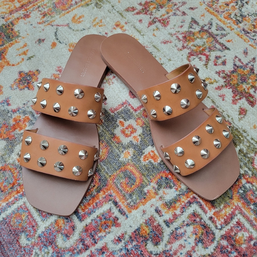 Marc Fisher Studded Tan Slides